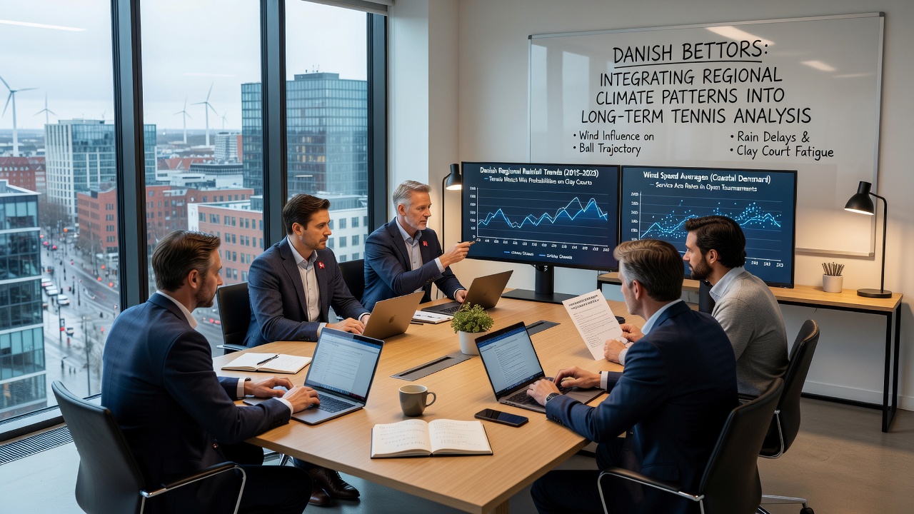 Grafisk fremstilling af klimadata integreret med tennisstatistikker på en reguleret EU-platform